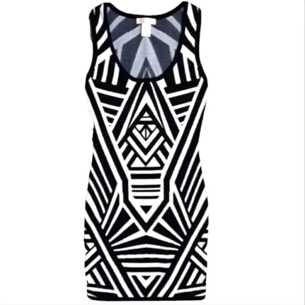 EC JEALOUS TOMATO SLEEVELESS BODYCON BLACK AND WHITE DRESS SZ.S